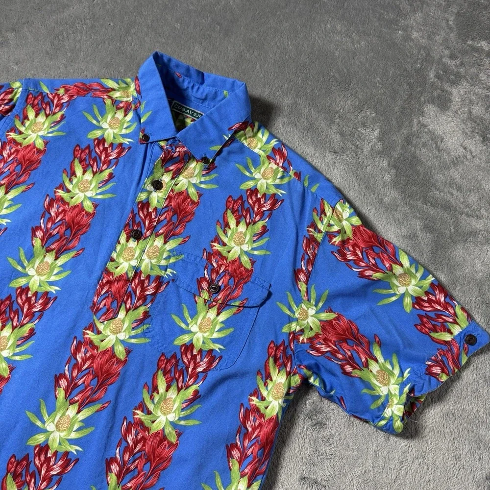 Cubavera-Mens Hawaiian‎ Shirt-Small-Blue/Red Floral-Casual Button-Up, 100% Rayon